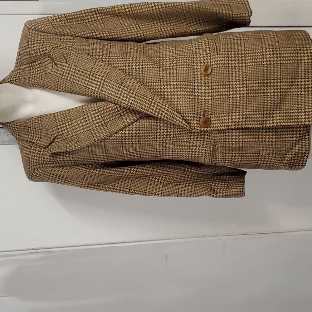 COPY - Giorgio Armani Le Collezioni Italy Blazer DRESS Jacket Wool Tweed  Tan B…